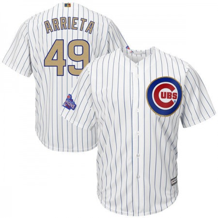 Men's Chicago Cubs #49 Jake Arrieta White 2017 Gold Program Cool Base Player Stitched MLB Jersey