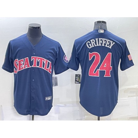 Men's Seattle Mariners #24 Ken Griffey Navy Cool Base Stitched jersey