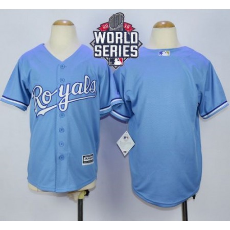 Royals Blank Light Blue Alternate 1 Cool Base W/2015 World Series Patch Stitched Youth MLB Jersey