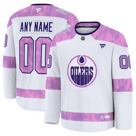 Youth Edmonton Oilers White 2024 Hockey Fights Cancer Custom Practice Jersey