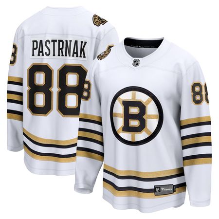 Men's Boston Bruins #88 David Pastrnak White 100th Anniversary Breakaway Jersey
