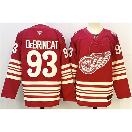 Men's Detroit Red Wings #93 Alex DeBrincat Red 2025-26 Centennial Premium Stitched Hockey Premium Jersey