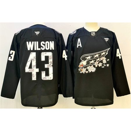 Youth Washington Capitals #43 Tom Wilson Black Cherry Blossom With A Patch Stitched Hockey Jersey