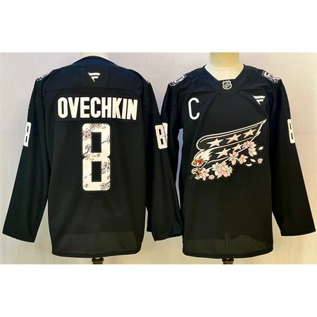Youth Washington Capitals #8 Alex Ovechkin Black Cherry Blossom With C Patch Stitched Hockey Jersey