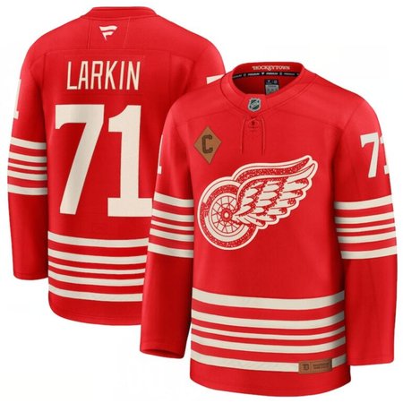 Men's Detroit Red Wings #71 Dylan Larkin Red 2025 With C Patch Centennial Premium Stitched Hockey Premium Jersey