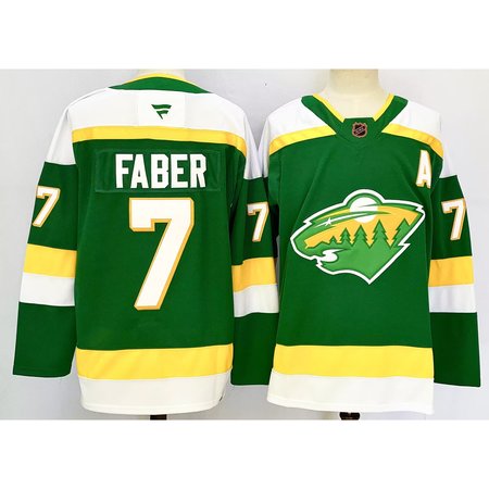 Men's Minnesota Wild #7 Brock Faber Green 2024-25 Alternate With A Patch Stitched Hockey Premium Jersey