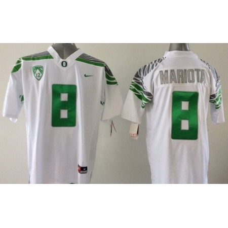 Ducks #8 Marcus Mariota White Stitched Youth NCAA Jersey
