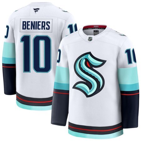 Men's Seattle Kraken #10 Matty Beniers White Away Premium Jersey