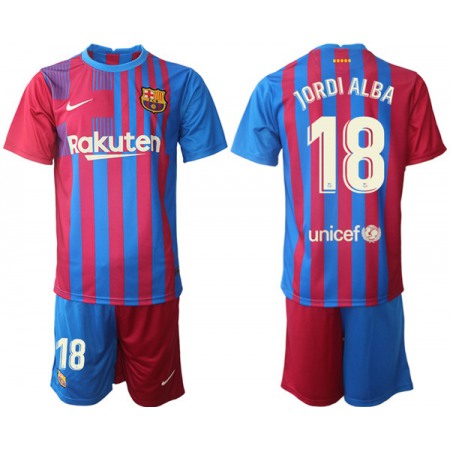 Men's Barcelona #18 Jordi Alba 2021/22 Red Blue Home Soccer Jersey Suit