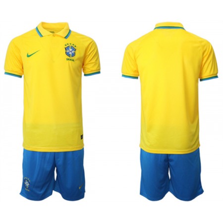 Men's Brazil Blank Yellow 2022 FIFA World Cup Home Soccer Jersey Suit