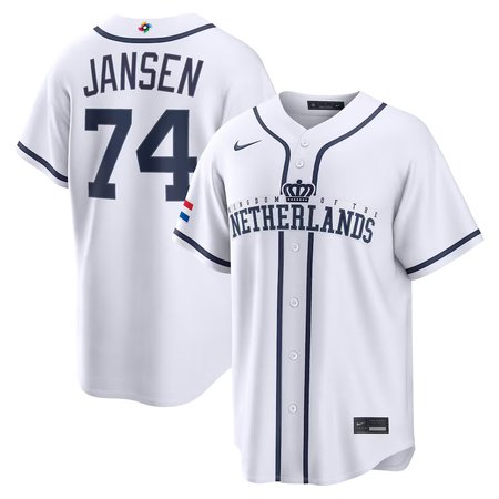 Youth Netherlands Baseball #74 Kenley Jansen White 2026 World Baseball Classic Home Stadium Jersey