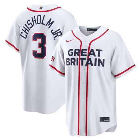Youth Great Britain Baseball #3 Jazz Chisholm Jr. White 2026 World Baseball Classic Home Stadium Jersey