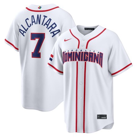 Youth Dominican Republic Baseball #7 Sandy Alcantara White 2026 World Baseball Classic Home Stadium Jersey