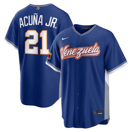 Youth Venezuela Baseball #21 Ronald Acuna Jr. Royal 2026 World Baseball Classic Road Stadium Jersey