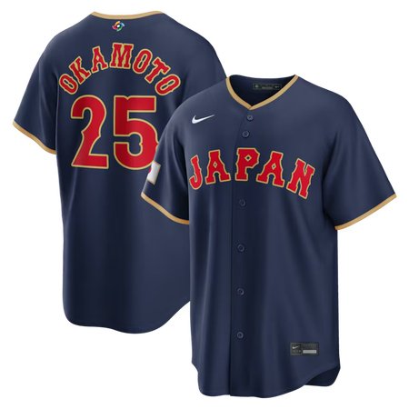 Youth Japan Baseball #25 Kazuma Okamoto Navy 2026 World Baseball Classic Road Stadium Jersey