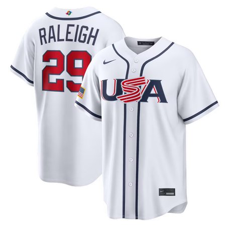Men's USA Baseball #29 Cal Raleigh White 2026 World Baseball Classic Home Stadium Jersey