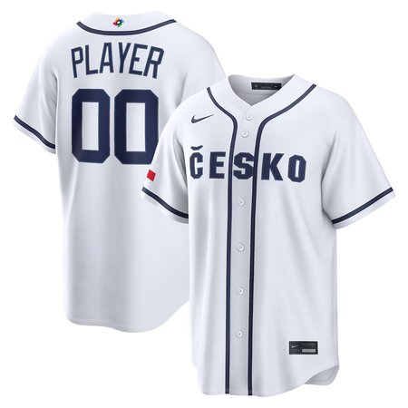 Men's Czech Republic Baseball Custom White 2026 World Baseball Classic Home Jersey
