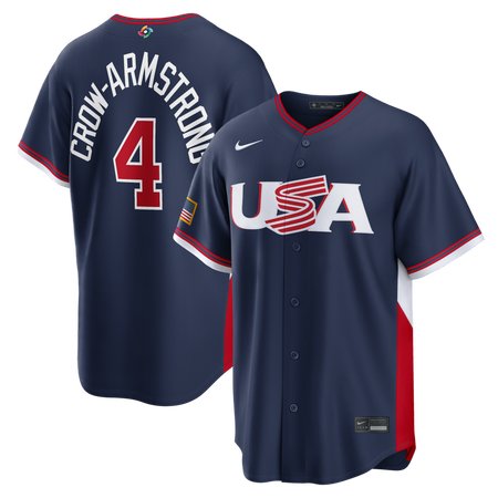 Men's USA Baseball #4 Pete Crow-Armstrong Navy 2026 World Baseball Classic Road Stadium Jersey