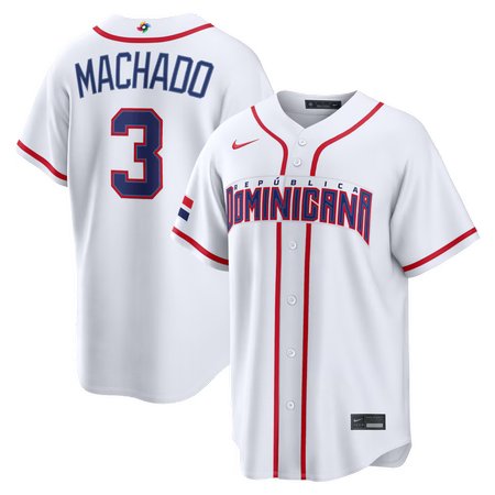 Youth Dominican Republic Baseball #3 Manny Machado White 2026 World Baseball Classic Home Stadium Jersey
