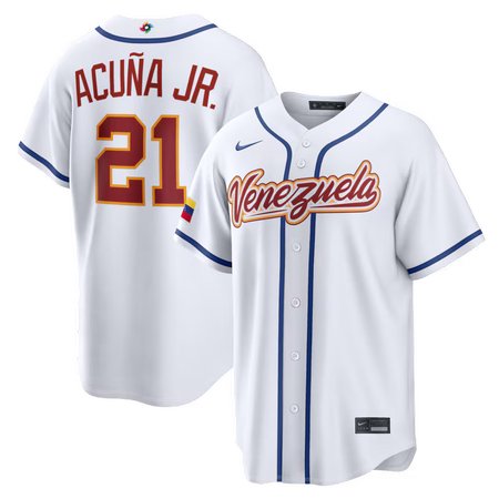 Youth Venezuela Baseball #21 Ronald Acuna Jr. White 2026 World Baseball Classic Home Stadium Jersey