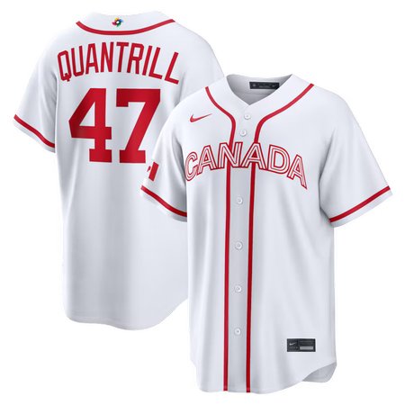 Men's Canada Baseball #47 Cal Quantrill White 2026 World Baseball Classic Home Stadium Jersey