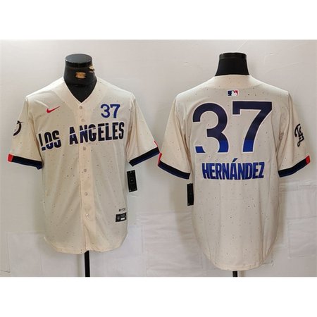 Men's Los Angeles Dodgers #37 Teoscar Hernandez Cream 2024 City Connect Limited Stitched Baseball Jersey