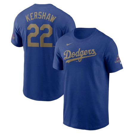 Men's Los Angeles Dodgers #22 Clayton Kershaw Royal 2025 Gold Collection Name & Number T-Shirt