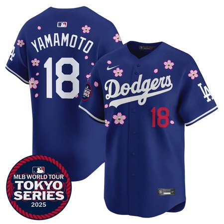 Men's Los Angeles Dodgers #18 Yoshinobu Yamamoto Royal Tokyo 2025 Cool Base Stitched Baseball Jersey