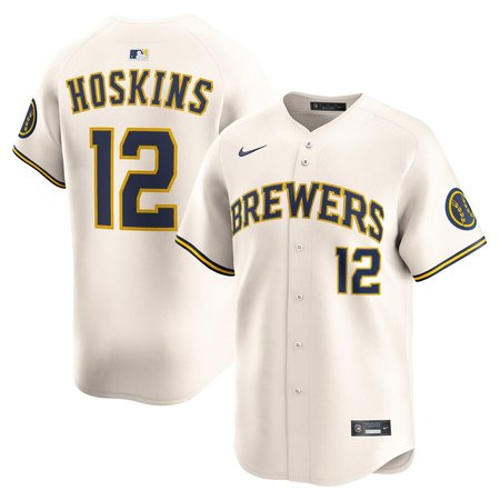 Men's Milwaukee Brewers #12 Rhys Hoskins Nike Cream Alternate Limited Player Jersey