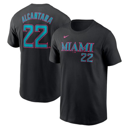 Men's Miami Marlins #22 Sandy Alcantara Nike Black 2025 City Connect Fuse Name & Number T-Shirt