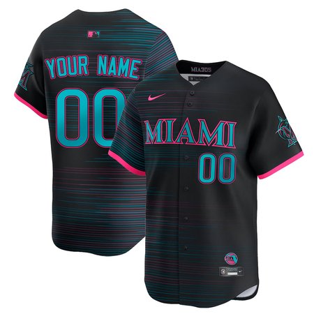 Men's Miami Marlins Custom Nike Black 2025 City Connect Limited Jersey