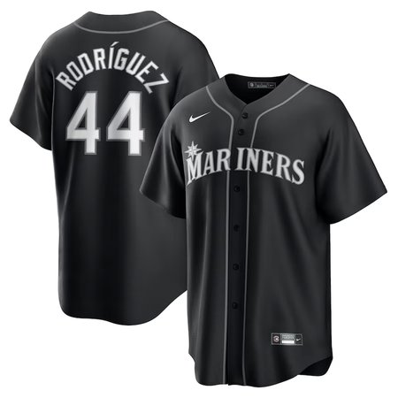 Men's Seattle Mariners #44 Julio Rodriguez Black Lights Out Replica Player Jersey
