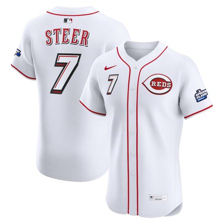 Men's Cincinnati Reds #7 Spencer Steer White 2025 MLB Speedway Classic Home Elite Player Jersey