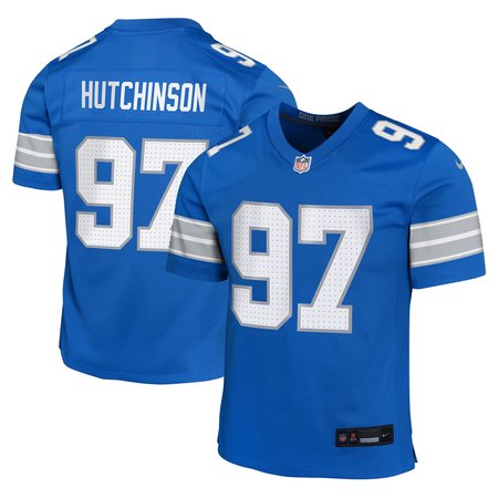 Youth Detroit Lions Aidan Hutchinson Blue Team Player Game Jersey