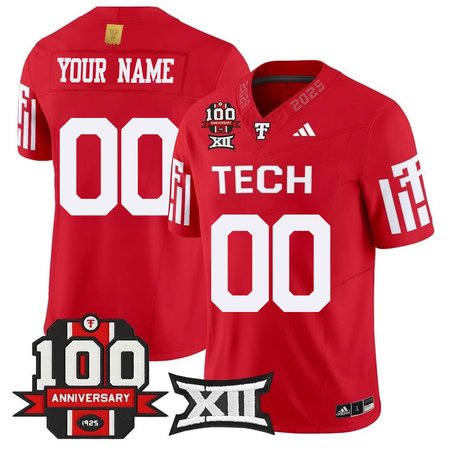 Men's Texas Tech Red Raiders Custom Red Premier 100 Year Anniversary Football Jersey