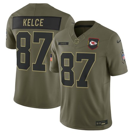 Men's Kansas City Chiefs #87 Travis Kelce Olive 2025 Salute to Service Retired Limited Jersey