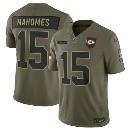 Men's Kansas City Chiefs #15 Patrick Mahomes Olive 2025 Salute to Service Retired Limited Jersey