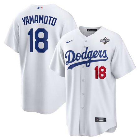 Men's Los Angeles Dodgers #18 Yoshinobu Yamamoto Nike White 2025 World Series Home Limited Jersey