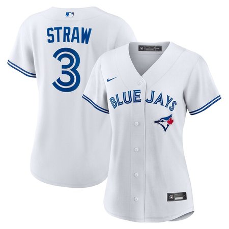Women's Toronto Blue Jays #3 Myles Straw White Home Replica Jersey