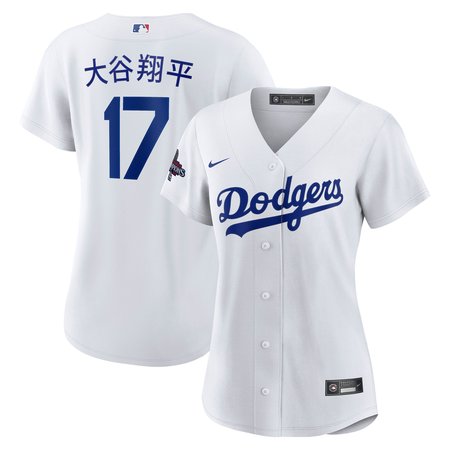 Women's Los Angeles Dodgers Shohei Ohtani White 2024 World Series Champions Home Japanese Characters Replica Player Jersey