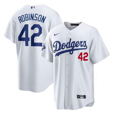 Men's Los Angeles Dodgers #42 Jackie Robinson Nike White 2025 World Series Champions Home Limited Jersey