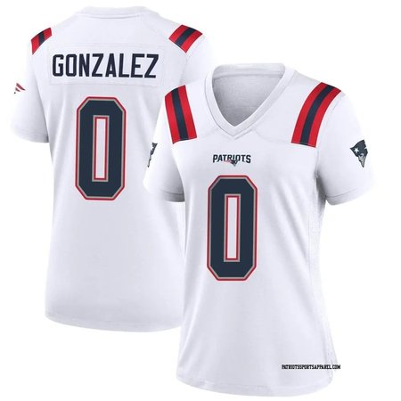 Women's New England Patriots #0 Christian Gonzalez White Game Jersey