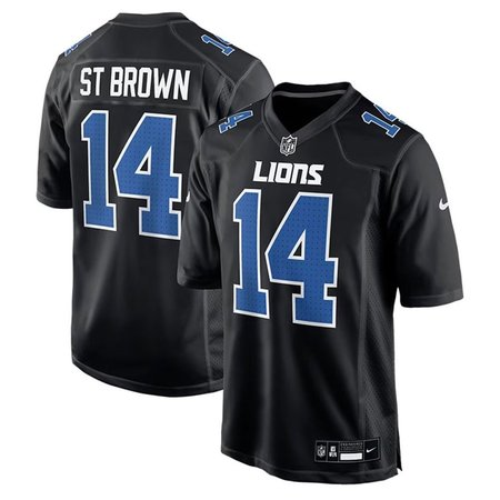 Men's Detroit Lions #14 Amon-Ra St. Brown Carbon Black Fashion Game Jersey