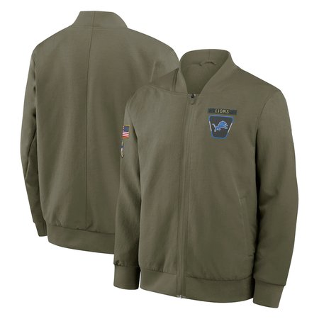 Men's Detroit Lions Olive 2025 Salute to Service Sideline Full-Zip Bomber Jacket