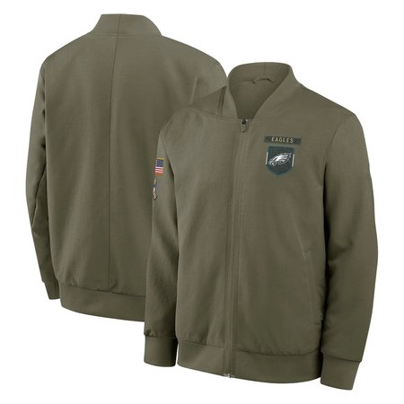 Men's Philadelphia Eagles Olive 2025 Salute to Service Sideline Full-Zip Bomber Jacket