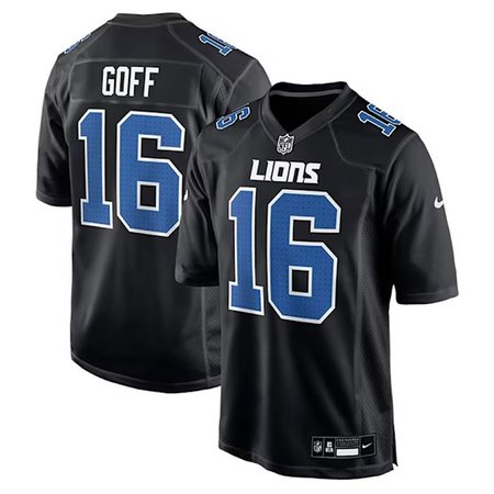 Men's Detroit Lions #16 Jared Goff Carbon Black Fashion Game Jersey