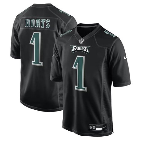 Youth Philadelphia Eagles #1 Jalen Hurts Carbon Black Fashion Game Jersey