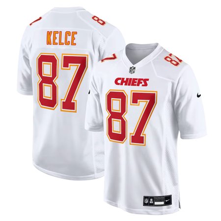 Men's Kansas City Chiefs #87 Travis Kelce Tundra White Fashion Game Jersey
