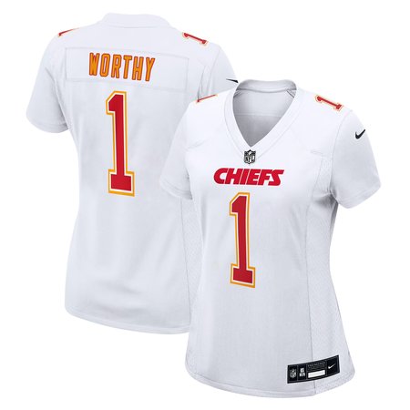 Women's Kansas City Chiefs #1 Xavier Worthy Tundra White Fashion Game Jersey