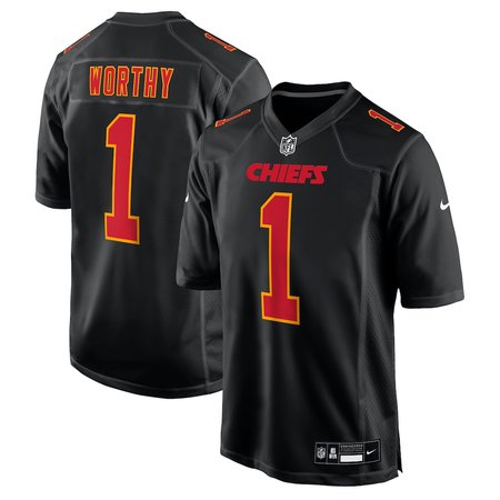 Men's Kansas City Chiefs #1 Xavier Worthy Carbon Black Fashion Game Jersey